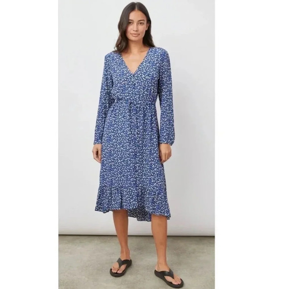 Rails Jade Ditsy Floral Midi Tie Waist Long Sleeve Dress sz Medium - Picture 1 of 12